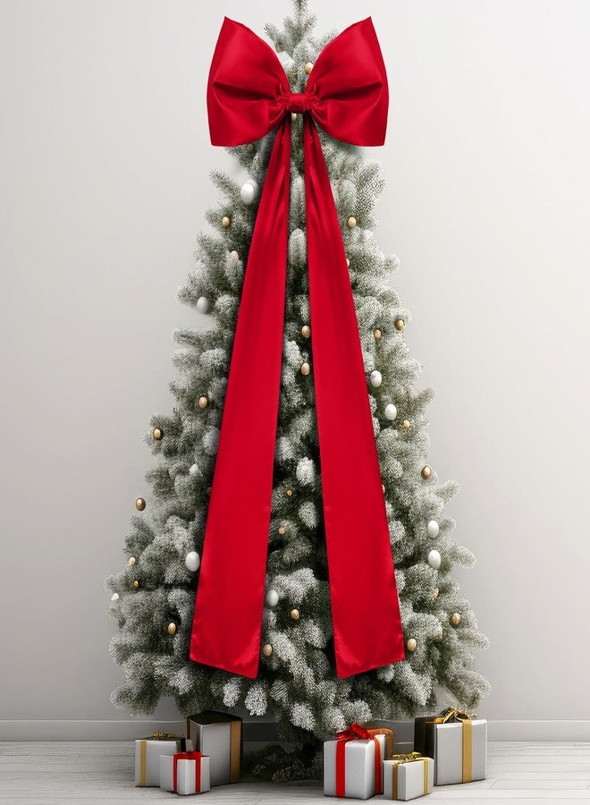 Daifunli 20 x 47 Inches Extra Large Christmas Satin Bows Christmas Tree Topper Decorations Giant Xmas Tree Toppers Bows for Home Wreath Wall Holiday Birthday Wedding Engagement Party Decor(Red) - Image 1